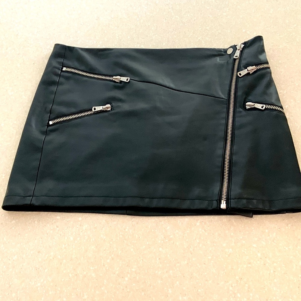Avec Les Filles Wrap Style Faux Leather Moto Mini Skirt